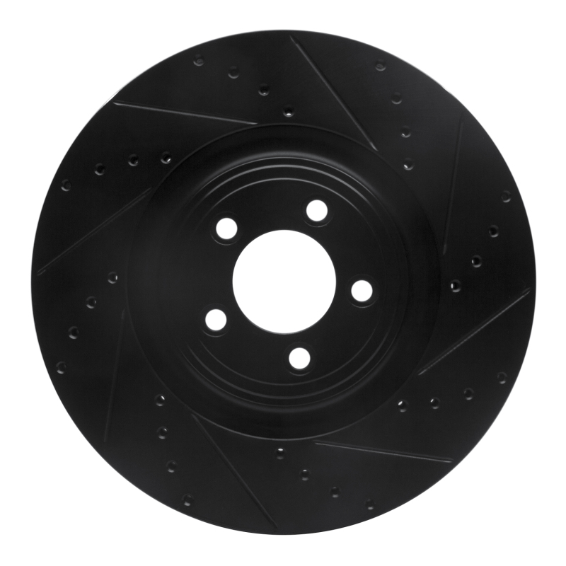 Jaguar F-Type Brake Rotor (1) - Front Right - R1 Concepts - Drilled & Slotted - Black - `06-`21